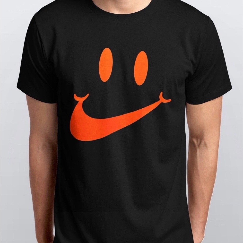Nike Men's Black Tee with Orange Smile Graphic